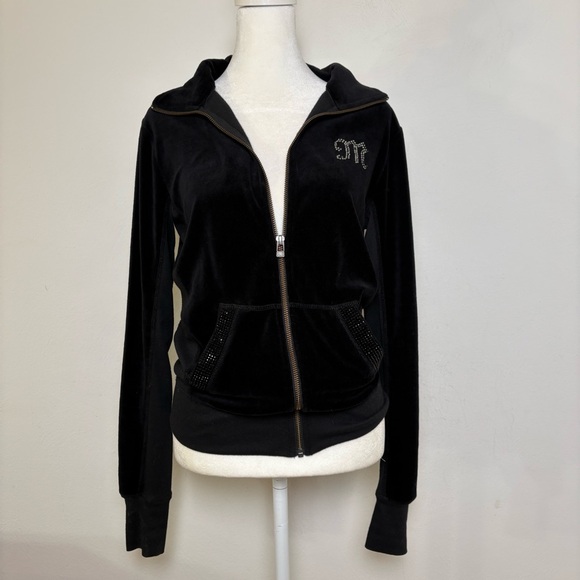 MISS ME Y2K Velvet Velour Track Suit Zip Jacket Rhinestones Bling Flwur-de-Lis S - Picture 3 of 16